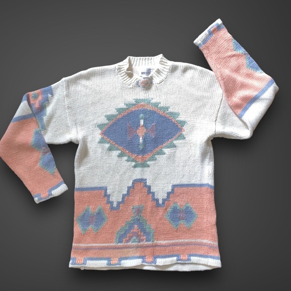 v i n t a g e :: Chunky Aztec Oversized Abstract Retro Knit Sweater - Picture 6 of 14